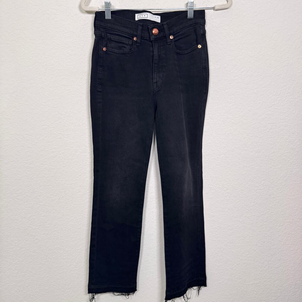 AYR Womens The Rocker Relase Hem Frayed Denim Jeans Size 26 Straight Black
